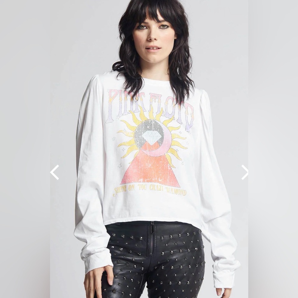 NWOT Pink Floyd Shine On You Crazy Diamond Whitw Long Sleeve Cropped Top